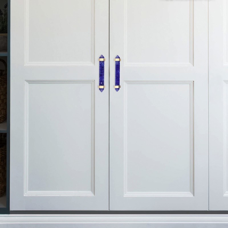 mookaitedecor Brushed Brass with Blue Smelting Quartz Double Crystal Points