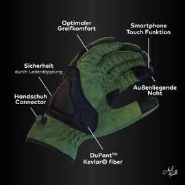 Mycl Turell Motorcycle Gloves Cross Stitch - Men's Motorcycle Gloves - Genuine Leather - Men's Motorcycle Touring Gloves with Gel Padding (Olive Green, 5XL)