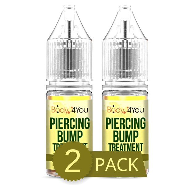BodyJ4You Piercing Bump Removal Solution - Fast-Acting Aftercare for Ear Nose Belly Lip - Natural Lavender Rosemary Jojoba Oil - Keloid Scar Wound Treatment - 2 x 0.33 Fl Oz (10ml)