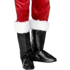 SHATCHI Boot Christmas Party Fancy Dress Costume Accessories Santa Clause Shoe Covers Tops Outfit, Men,Women, Black, One Size