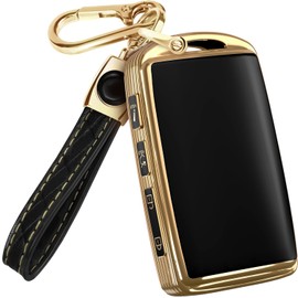 Lucrum for Mazda CX5 Key Fob Cover and Leather Keychain - TPU Key Case for Mazda 3, 6, CX-5, CX-9, CX-30, CX-50, CX-70-2019-2024 Keyfob Cover Compatible with WAZSKE11D0 - Black and Gold