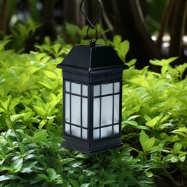 anyperfect 14" Solar Lantern Outdoor Waterproof, Glass Flickering Flame Solar Lanterns, Hanging Metal Lantern Decorative for Patio Front Porch Garden Backyard Tabletop Mothers Day Gifts Mom