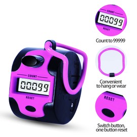 Handy Counter Click Manual Digital clicker Stitch Tally Counters Pink Finger Mechanical Palm Handheld Pitch 5-Digit Electronic Display Click Number Counterfor Row, People, Golf,Crochet,Lap&Knitting