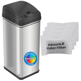 iTouchless Automatic Trash Can with 4 Odor Filters, Big Lid Opening Touchless Sensor Kitchen Trash Bin, 13 Gallon, Stainless Steel