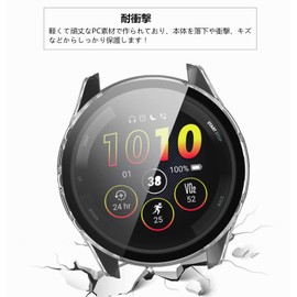 SHEAWA for Garmin Forerunner 165 Case Cover PC+Tempered Glass Film 9H Hardness Full Protection Forerunner 165 Music Integrated Protective Case Protective Cover Shockproof Accessories (Transparent)