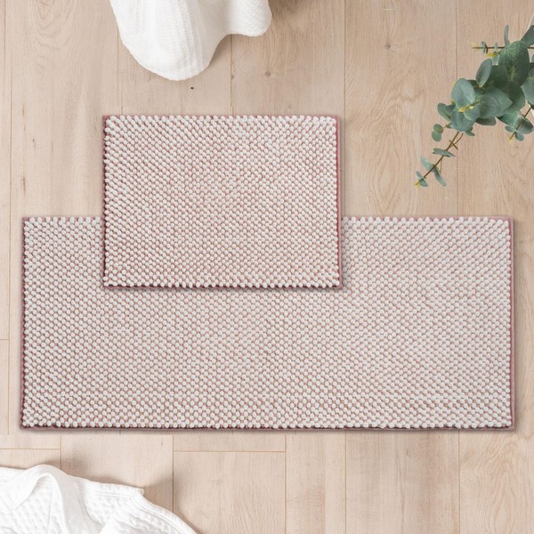 FRESHMINT Chenille Bathroom Rugs Sets 2 Piece 17"x24"+20"x47", Non-Slip Bath