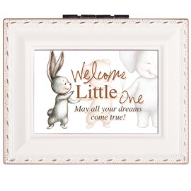 Cottage Garden Welcome Little One May All Your Dreams Ivory Rope Trim Tiny Square Jewelry and Keepsake Box
