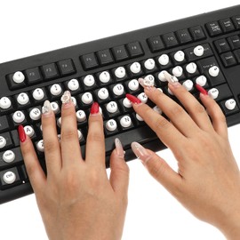 64 Pcs Raised Keyboard Stickers for Long Nails with Letters, Soft Silicone Universal Typing Bubbles Nail Art Typing Keycaps for Women, White