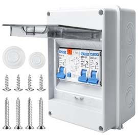 Surface-Mounted Fuse Box IP65, Surface-Mounted Distributor Small Distribution Board Surface-Mounted with, Circuit Breaker 32A, AC Isolator Switch 10A + 10A Distribution Box for Home/Office/Shopping