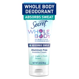Secret Whole Body Aluminum-Free Dry Feel Cream +Absorbs Sweat, Deodorant for Women, Completely Clean Scent, 3.0oz