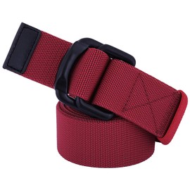KYEYGWO Elastic Sports Belts for Men and Women, Military Solid Elastic Outdoor Belt with Double D Ring Buckle, Red