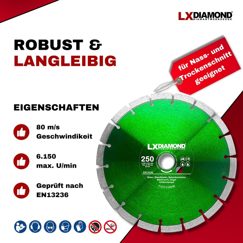 LXDIAMOND Diamond Cutting Disc 250 mm x 25.4 mm -