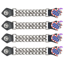 Dream Apparel 4PCS Motorcycle Vest Extenders for Women, Biker Vest Extenders with Faux Leather Ends and Double Chrome Chains