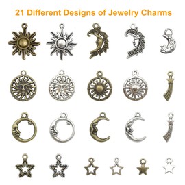 Jongdari Mixed Sun Moon Star Charm, Wholesale Jewelry Charms Craft Supplies, Celestial Charms Pendants for Jewelry Making and DIY Necklace Bracelet