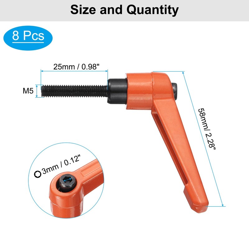 sourcing map 8pcs Lever Adjustable Handles M5 x 25mm Metric
