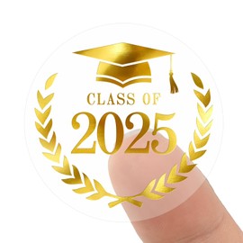 Anwyll Graduation Stickers 2025 - Gold Foil Class of 2025 Stickers 120Pcs 1.6Inch Graduation Envelope Seal Label Sticker Self-Adhesive Congrats Grad Cap Hat Sticker for Senior College Grad Party Favor