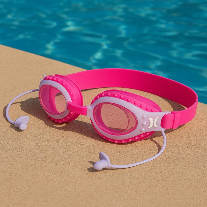 Hurley Youth Pink Spikey Swim Goggle with Earplugs