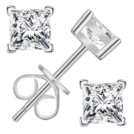 Dunnett Taylor White Gold Plated Sterling Silver 0.5ct CZ Cubic Zirconia Stud Earrings Square Princess Cut 1.0CTTW per pair