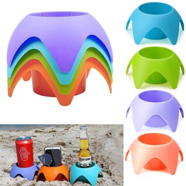 Beach Vacation Accessories Essentials 4Pack Drink Cup Holder Sand Beach Supplies Trip Gear Coasters Holding Beverage Phone Sunglass Key