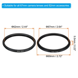PATIKIL 67mm-62mm Metal Step Down Ring, Camera Lens Filter Adapter Ring Aluminum Filter Adapter Ring for Camera Lenses Hood, Black