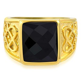 My Daily Styles Stainless Steel Yellow Gold-Tone Black Simulated Onyx Mens Ring - Size 8