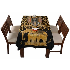 Jaipur Kala Kendra Indian Table Cover Tree of Life Elephant Printed Brown Color Cotton Rectangular Dinning Table Cloth Hippie Psychedelic Dorm Twin Age Ethnic Throw Art Bohemian Table Sheet Bedding Bedspread Home Decor