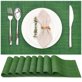 Myir JUN Set of 8 Washable Placemats, Woven, Washable, Non-Slip, Heat-Resistant, Vinyl Placemats, Washable for Kitchen, Dining Table, Hotel, Placemats 30 x 45 cm (Green 2)