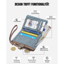 Alster Herz * Small Women's Purse - Wallet Made of 100% Vegan Leather, Soft & Compact Design, Practical Wallet with Many Card Slots, Stylish & Handy, blue, Elegant