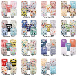 Littles & Bloomz, Reusable Pocket Cloth Nappy, Fastener: Hook-Loop, Set of 5, Patterns 503, with 10 Microfibre Inserts