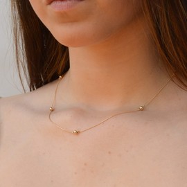 Gold Bead Necklace,Satellite Necklace,Minimalist Delicate Gold Filled Beaded Necklace,Layering necklace