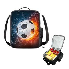 Zuchini Football Lunch Box，Crossbody 3D Football Lunch Bag with Water Bottle Holder，Reusable & Portable Insulated Tote for School,Office,Outdoor Activities（Black）