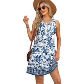 OFEEFAN Resort Wear for Women 2025 Beach Dress with Pockets Travel Summer Dress Floral 2XL