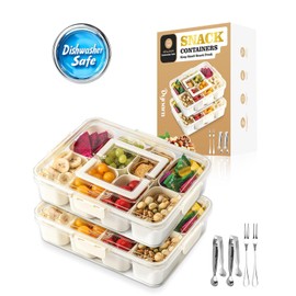 2 Pack Snackle Box Container - Dishwasher Safe, German Heat-Resistant Material, Divided Trays with Lid & Handle, Perfect for Fridge Organization, Travel, Charcuterie Boards & Portable Snack Platters