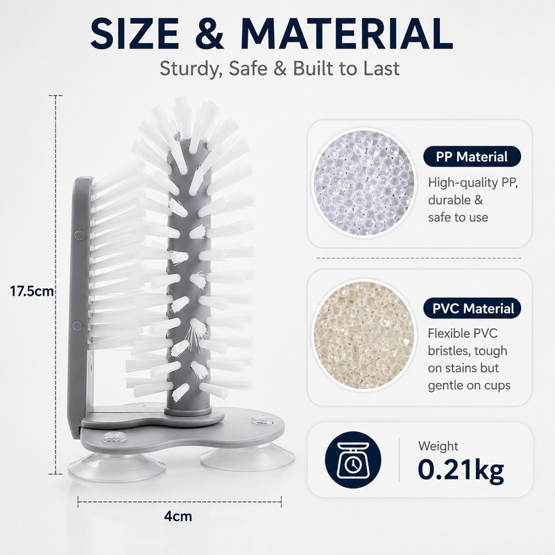 Bottle Cleaning Brush for Cups – Detachable Suction Base Cleaner