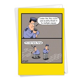 NobleWorks - 1 Funny Cartoon Card for Birthdays - Happy Bday Celebration for Grown-Ups, Humor Stationery Greeting - Chalk Outline C6393BDG