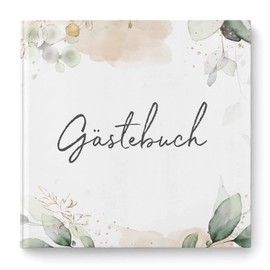 DeinWeddingshop Wedding Guest Book | 104 Pages | 52 Sheets | Hardcover DIN A4 Landscape | Wedding Guest Book Wedding Album (Greenery Glitter) (Square (21 x 21), Contents: Blank (White)