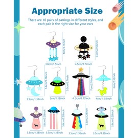 Yinkin 10 Pairs UFO Aliens Earrings for Women Space Weird Acrylic Earrings Flying Saucer Dangle Novelty Fun Glitter Cute Jewelry for Girls, Multiple Colors