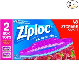 Ziploc Storage bags, quart, 48 ct (Pack 3)