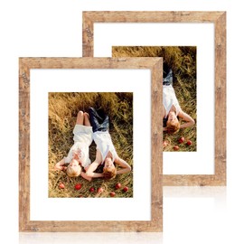 iRahmen 11x14 Picture Frame Set of 2 with Tempered Glass, Rustic Brown Frame Display 8x10 Pictures with Mat or 11 x 14 Without Mat, Wooden Photo Frame for Horizontal or Vertical Wall Mount
