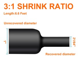 1 Inch Heat Shrink Tubing - 6.6 Ft 3:1Ratio Waterproof Heat Shrink Tubin - Adhesive Lined,Dual Wall Adhesive Shrinkable Wire Wrap Tube - Black (1, Black, 1"(25.4mm)-6.6Ft)