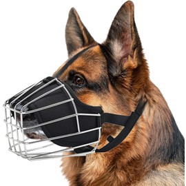 Dog Muzzle Metal Basket for Golden Retriever, Pit Bull Terrier, Rottweiler, Siberian Husky, Samoyed, German Shepherd, Doberman Pinscher, Dog Durable Nylon Straps Secure Wire Mask(M)