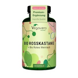 Vegavero Horse Chestnut Capsules Pack of 120 - Organic Horse Chestnut Extract Capsules with Red Vine Leaves & Acerola Vitamin C - with Aescin & Polyphenols - Vegan, No Additives
