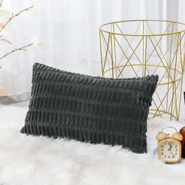 Artscope Corduroy Set of 1 Cushion Cover 30x50 cm Super Soft Boho Striped Lumbar Pillow Covers Case Decorative Modern Cushion Covers for Sofa Couch Bedroom Car Decor Dark Grey