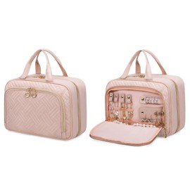 LOVEVOOK Kulturtasche Damen mit Separate Schmuckfach, Wasserdicht Kulturbeutel zum Aufhängen Faltbare Waschtasche Kosmetiktasche Groß mit 360°Drehbare Haken Waschbeutel für Damen Rosa