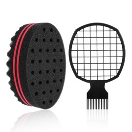 Ptwola 2 Pcs Afro Twist Set Premium Twist Hair Sponges and Hair Pick Comb for Men Women Curls Barber Personal Styling