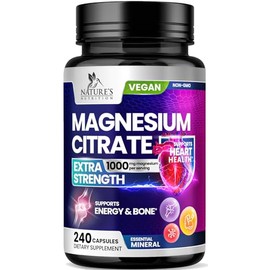 Natures Nutrition Suplemento de citrato de magnesio en pastillas de 1000 mg triple potencia. Suplementos de magnesio para huesos, músculos y corazón. 