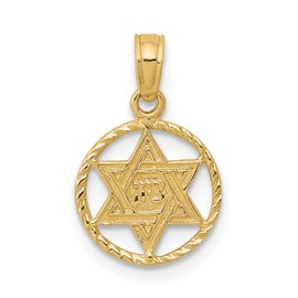 10K Solid Yellow Gold Star of David Jewish Magen Circle Round Necklace Judaica Religious Chain Pendant Israel Charm 17mm x 10.5mm Only