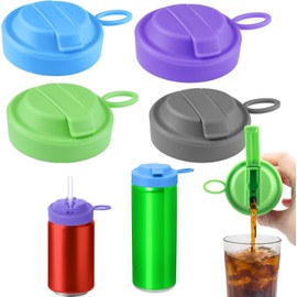 Tapas de Silicona para Latas de Refresco con Pajita, Paquete de 4 Tapas para Latas Pop con Asa, Fundas Reutilizables para Latas de Refrescos, Cerveza, Bebidas y Zumos (Azul Verde Violeta Gris)