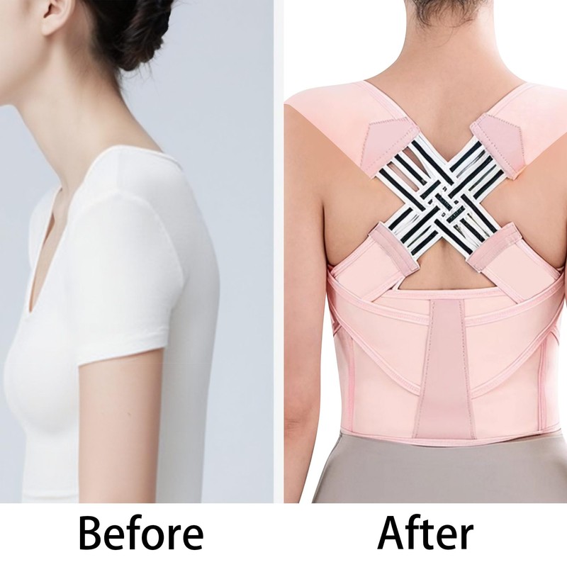 QFE Back Brace Posture Corrector for Women (Pink, Medium)