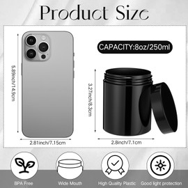 Patelai 4 Pieces Round Wide-mouth Leak Proof Plastic Container Jars with Lids for Travel Storage Makeup Beauty Products Face Creams Oils Salves Ointments DIY Making(8 Ounce,Pure Black)